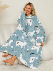 Fuzzy Pocketed Long Sleeve Hooded Lounge Dress - Trendsi