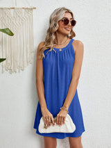 Eyelet Grecian Neck Mini Dress - Trendsi - Flyclothing LLC