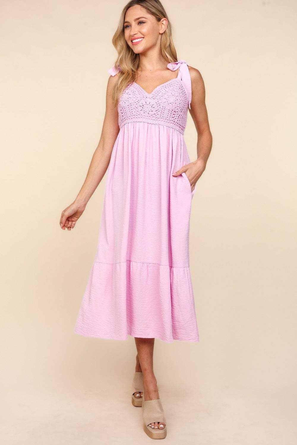 Haptics Crochet Lace Ruffle Hem Cami Midi Dress - Trendsi - Flyclothing LLC