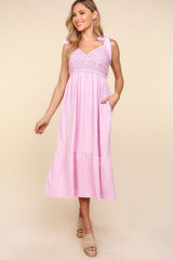 Haptics Crochet Lace Ruffle Hem Cami Midi Dress - Trendsi