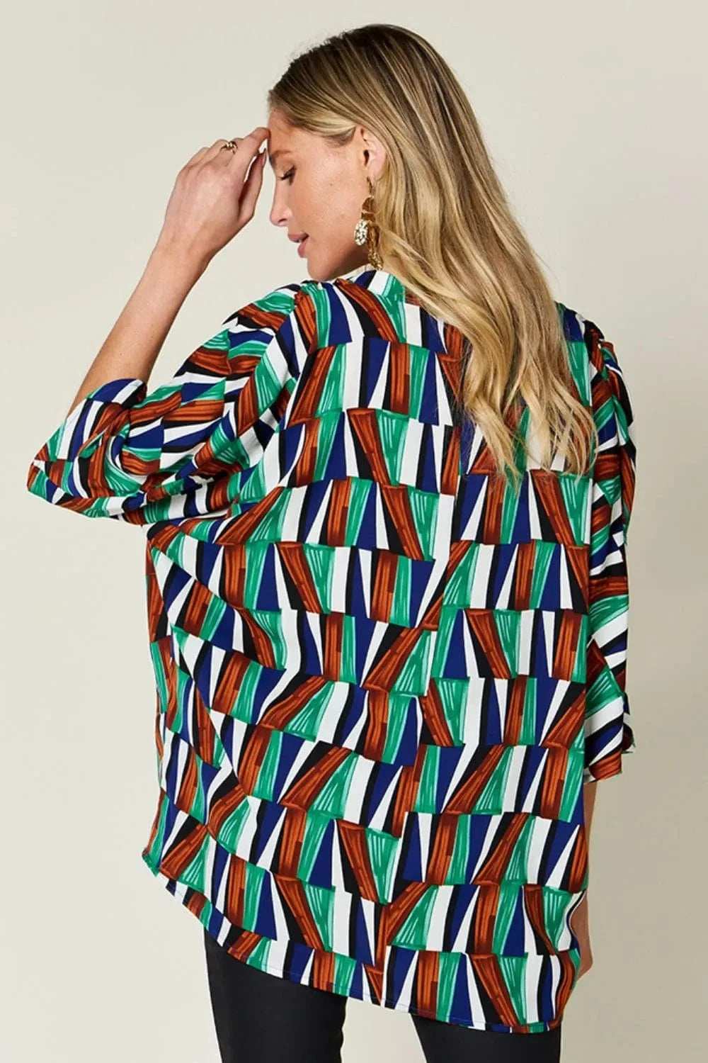 Double Take Full Size Geometric Notched Dolman Sleeve Top - Trendsi - Flyclothing LLC