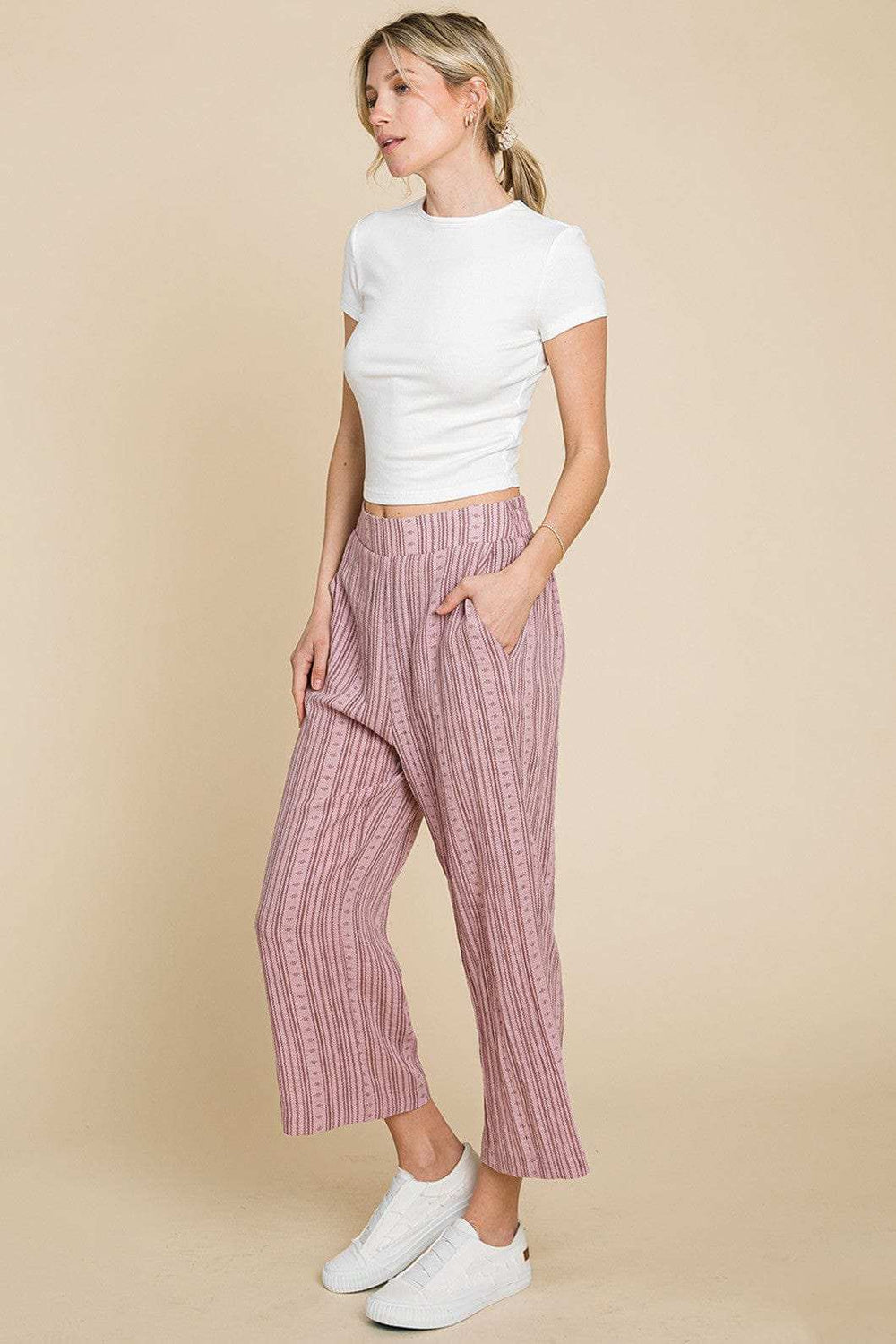 Cotton Bleu by Nu Lab Striped Elastic Waist Wide Leg Pants - Trendsi - Flyclothing LLC