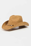 Fame Beaded Cowrie Shell Straw Weave Western Cowboy Hat - Trendsi - Flyclothing LLC