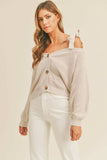 MABLE Off Shoulder Self Tie Strap Button Down Sweater - Trendsi - Flyclothing LLC