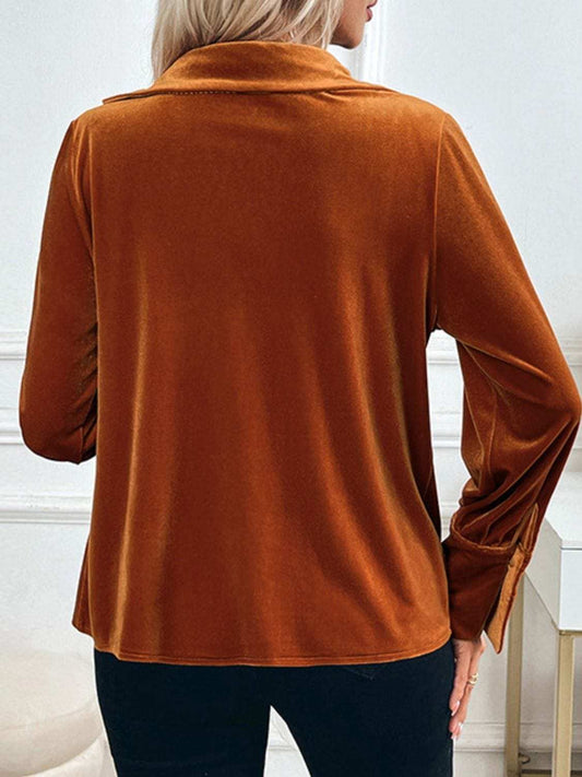 Perfee Ruched Long Sleeve Blouse - Trendsi - Flyclothing LLC