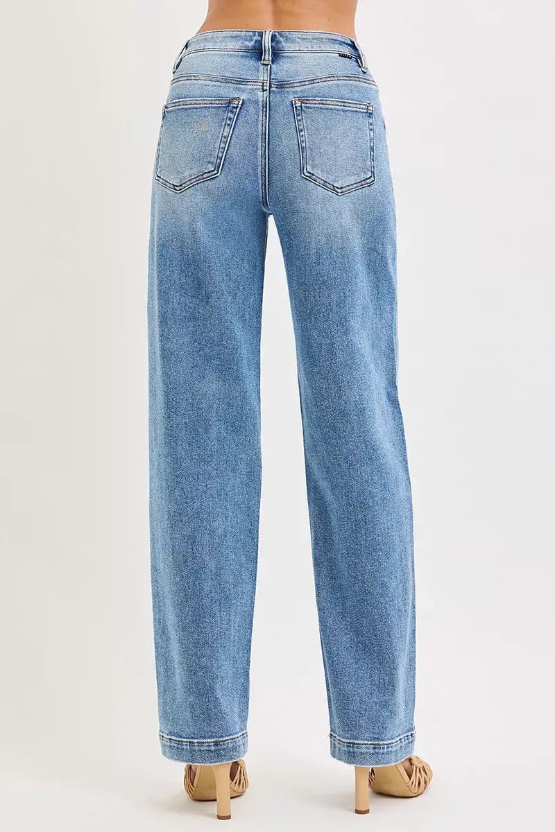 RISEN High Rise Wide Baggy Jeans - Trendsi - Flyclothing LLC