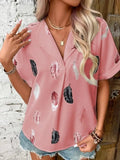 Full Size Printed Collared Neck Short Sleeve Blouse - Trendsi