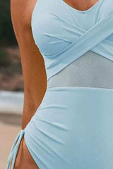 Drawstring Ruched V-Neck One-Piece Swimwear - Trendsi - Flyclothing LLC