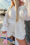 Ruffled Dot Applique Collared Neck Top and Shorts Set - Trendsi
