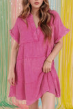 Mineral Wash Crinkle Split Neck Raw Hem Tiered Dress - Trendsi