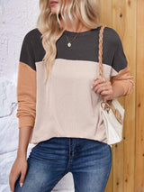 Color Block Round Neck Long Sleeve Sweatshirt - Trendsi - Flyclothing LLC