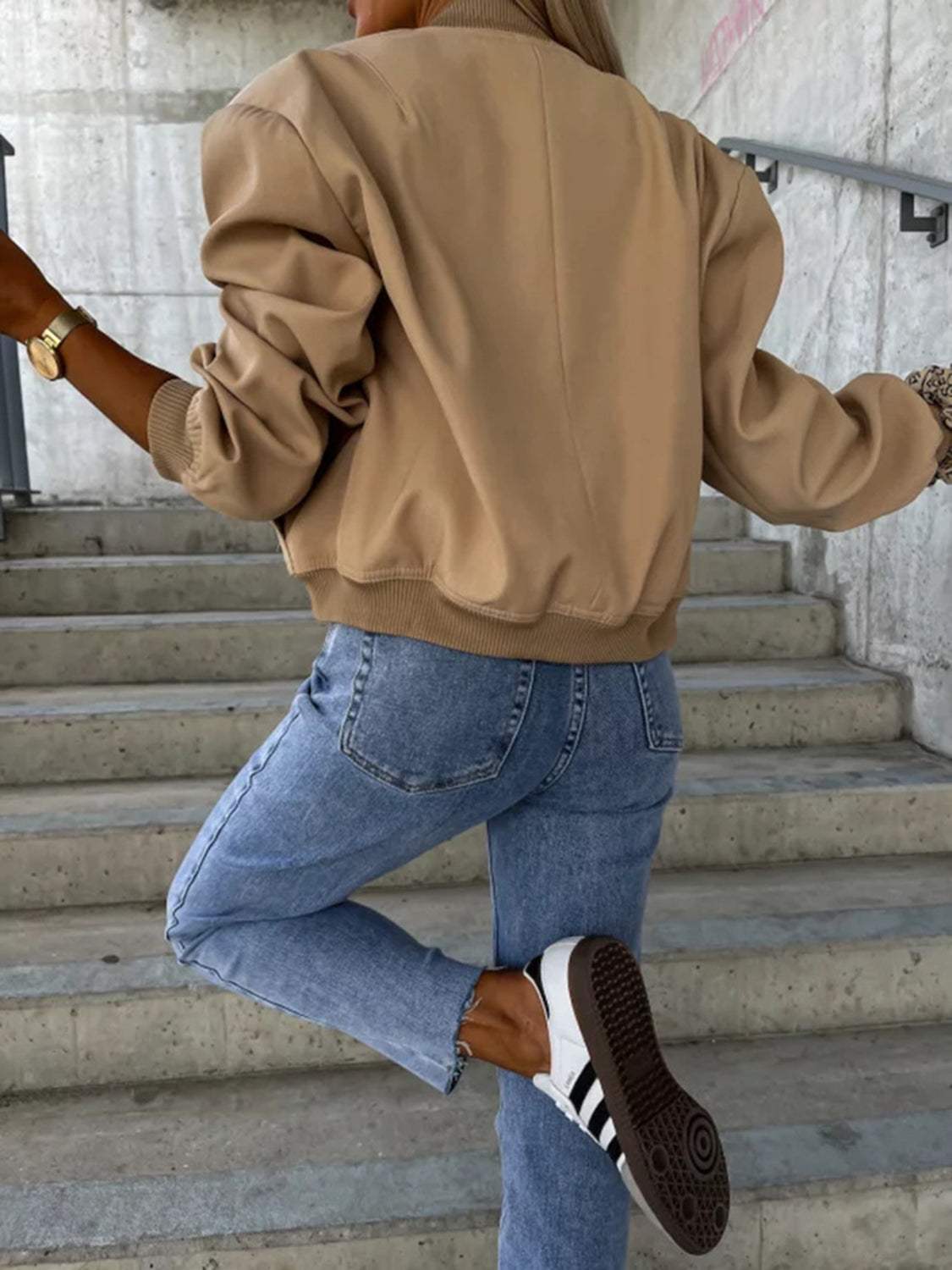 Baseball Collar Dropped Shoulder Jacket - Trendsi - Flyclothing LLC