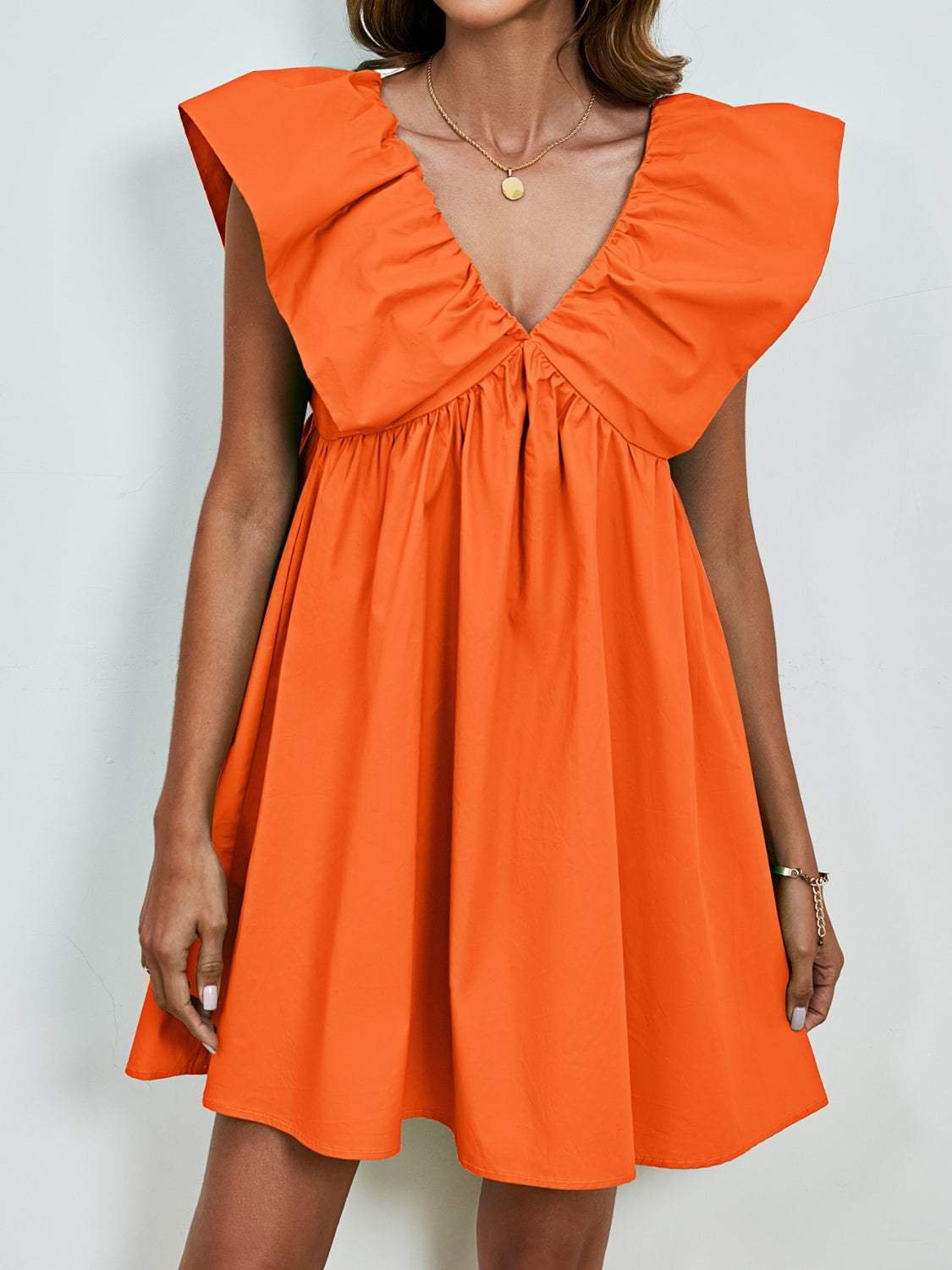 V-Neck Cap Sleeve Mini Dress - Trendsi - Flyclothing LLC