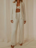 Button Up Long Sleeve Top and Pants Set - Trendsi - Flyclothing LLC