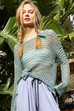 POL Side Slit Openwork Long Sleeve Knit Cover Up - Trendsi