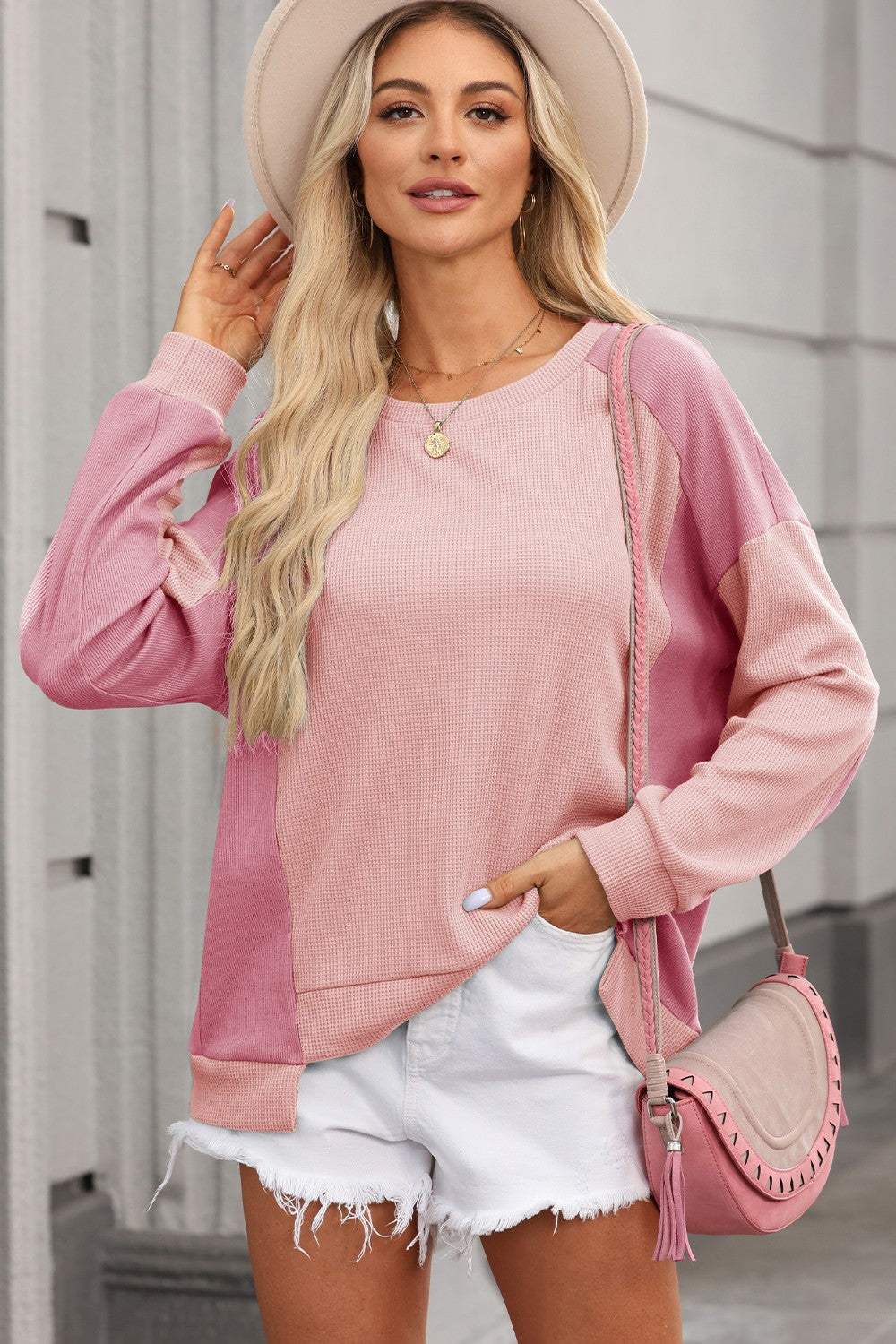 Contrast Round Neck Long Sleeve Sweatshirt - Trendsi - Flyclothing LLC
