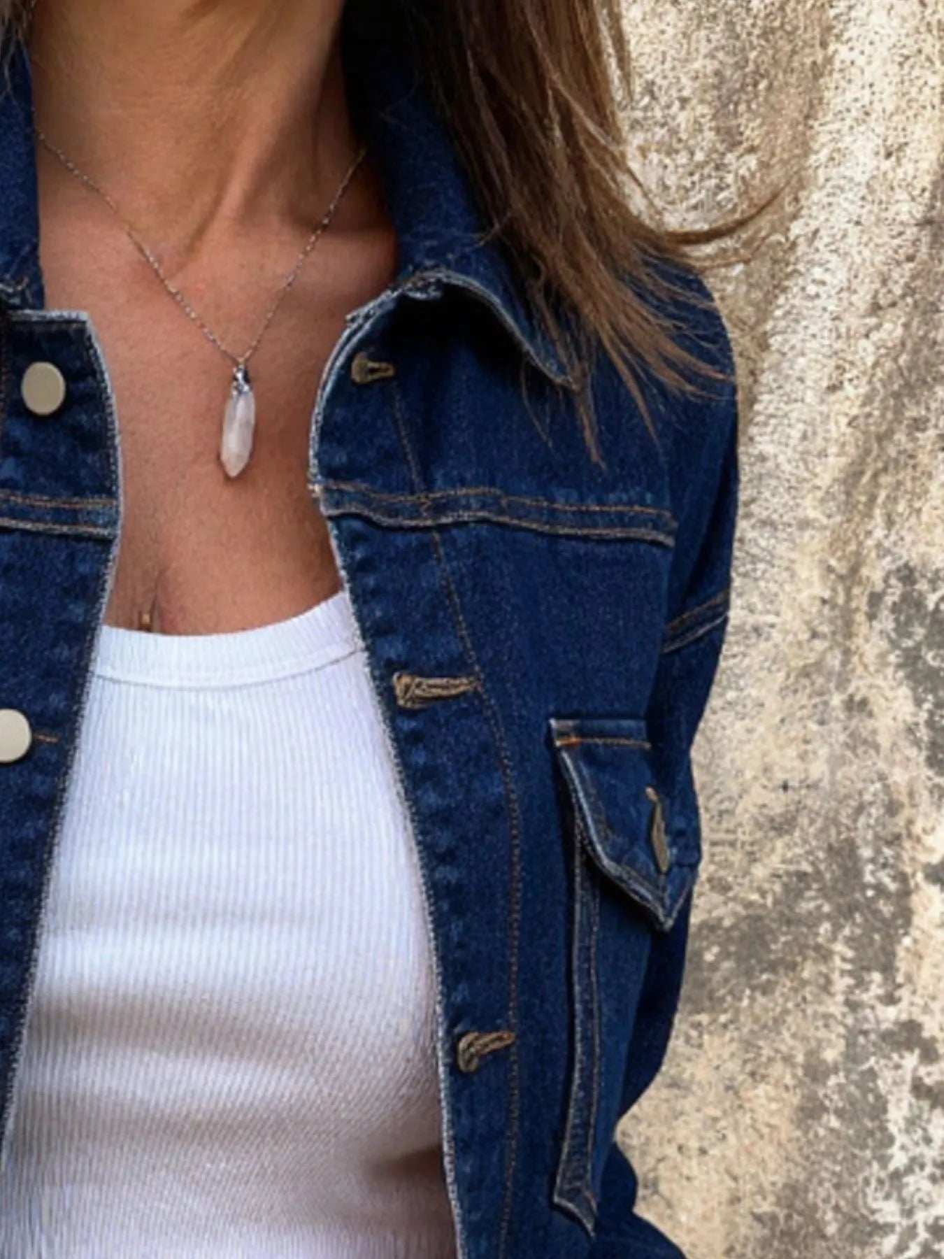 Button Up Long Sleeve Denim Jacket - Trendsi - Flyclothing LLC