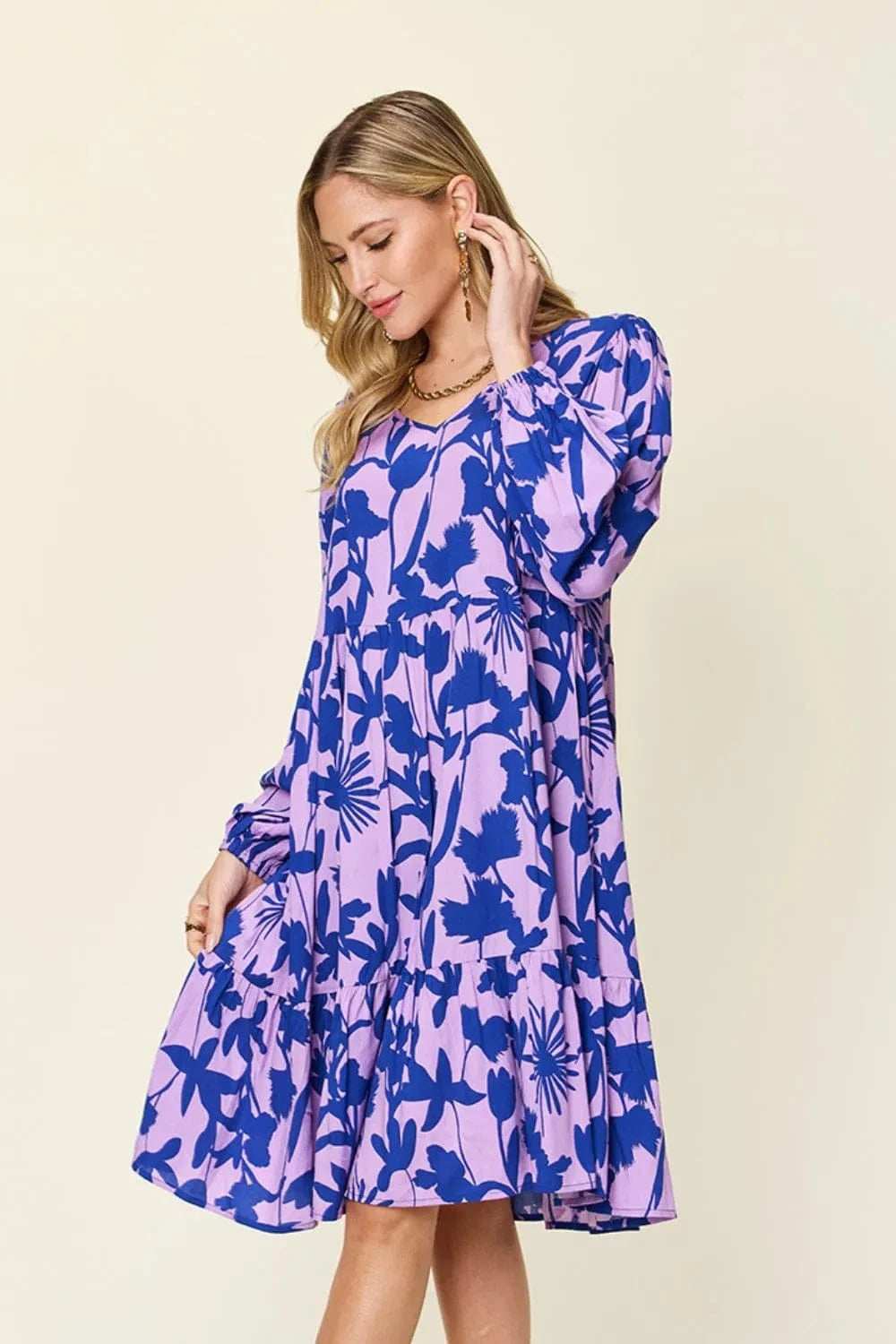 Double Take Full Size Printed Ruffle Hem Dress with Pocket - Trendsi - Flyclothing LLC