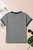 Striped Print V Neck Delicate Trim Casual Tee - Trendsi - Flyclothing LLC