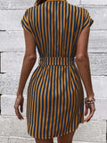 Tied Striped Cap Sleeve Mini Dress - Trendsi - Flyclothing LLC