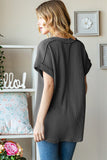 Heimish Full Size Exposed Seam Short Sleeve Ribbed Top - Trendsi