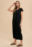 Annie Wear Button Detail Wide Leg Jumpsuit with Pockets - Trendsi