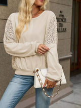Lace Sleeve Crew Neck Sweatshirt - Trendsi - Flyclothing LLC