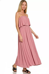 Zenana Woven Crinkle Strapless Maxi Dress - Trendsi - Flyclothing LLC