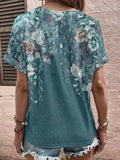 Full Size Printed Notched Short Sleeve Blouse - Trendsi - Flyclothing LLC