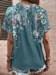 Full Size Printed Notched Short Sleeve Blouse - Trendsi
