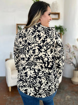 Double Take Full Size Printed Ruffle Trim Balloon Sleeve Shirt - Trendsi - Flyclothing LLC