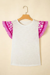 Ruffled Round Neck Cap Sleeve Blouse - Trendsi - Flyclothing LLC