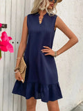 Ruffled Hem Notched Sleeveless Dress - Trendsi