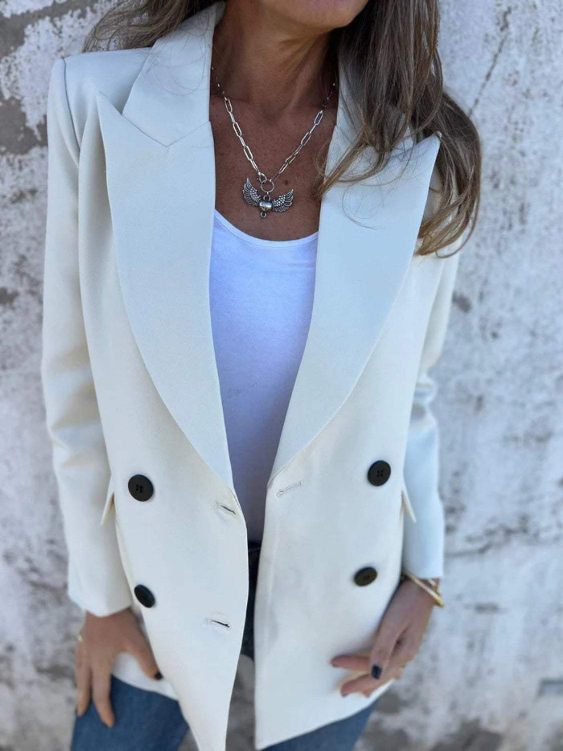 Full Size Collared Neck Long Sleeve Blazer - Trendsi - Flyclothing LLC