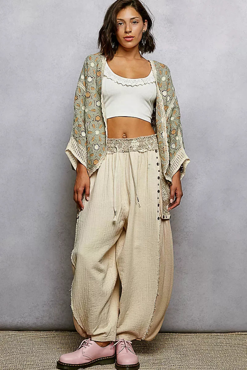 POL Open Front Floral Pattern Crochet Cardigan - Trendsi - Flyclothing LLC