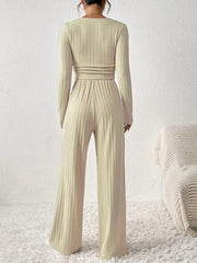 Scoop Neck Long Sleeve Top and Pants Set - Trendsi
