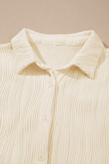 Textured Collared Neck Long Sleeve Shirt - Trendsi - Flyclothing LLC