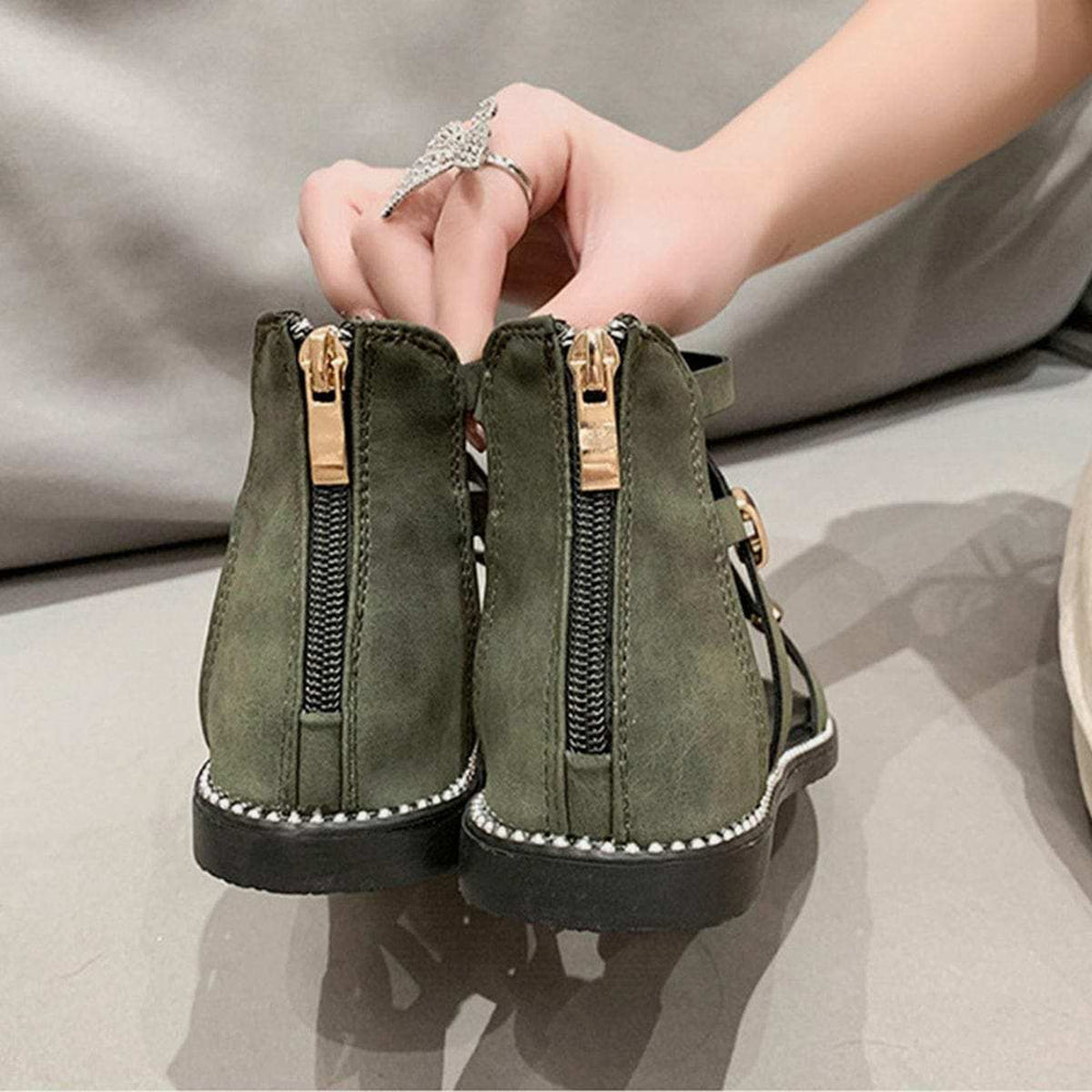 Open Toe Back Zipper Flat Sandals - Trendsi - Flyclothing LLC