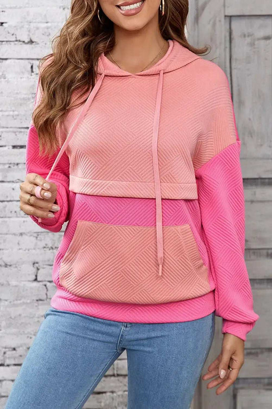 Drawstring Color Block Long Sleeve Hoodie - Trendsi - Flyclothing LLC
