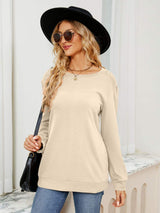 Ruched Shoulder Round Neck Long Sleeve Sweatshirt - Trendsi - Flyclothing LLC