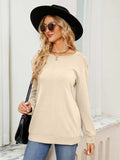 Ruched Shoulder Round Neck Long Sleeve Sweatshirt - Trendsi - Flyclothing LLC
