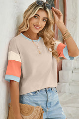 Lovelet Color Block Round Neck Half Sleeve T-Shirt - Trendsi