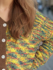 Contrast Button Up V-Neck Cropped Cardigan - Trendsi