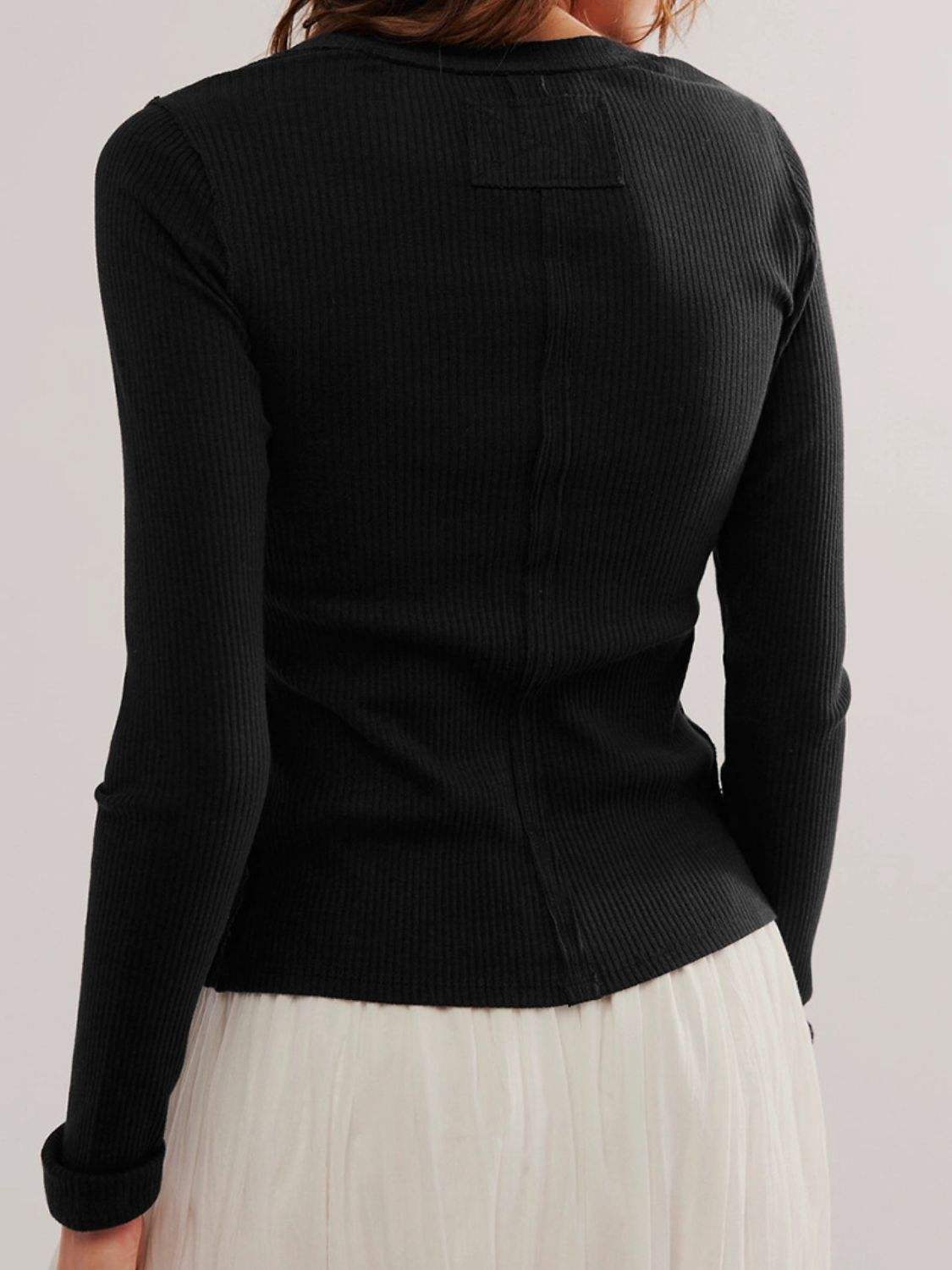 Ribbed Round Neck Long Sleeve Top - Trendsi - Flyclothing LLC