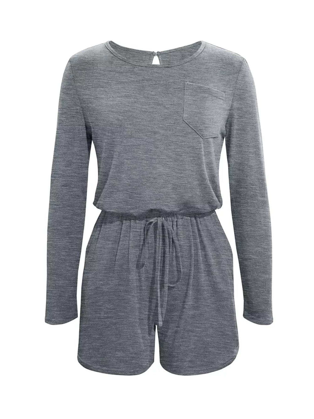 Long Sleeve Drawstring Romper - Trendsi - Flyclothing LLC