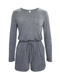 Long Sleeve Drawstring Romper - Trendsi - Flyclothing LLC
