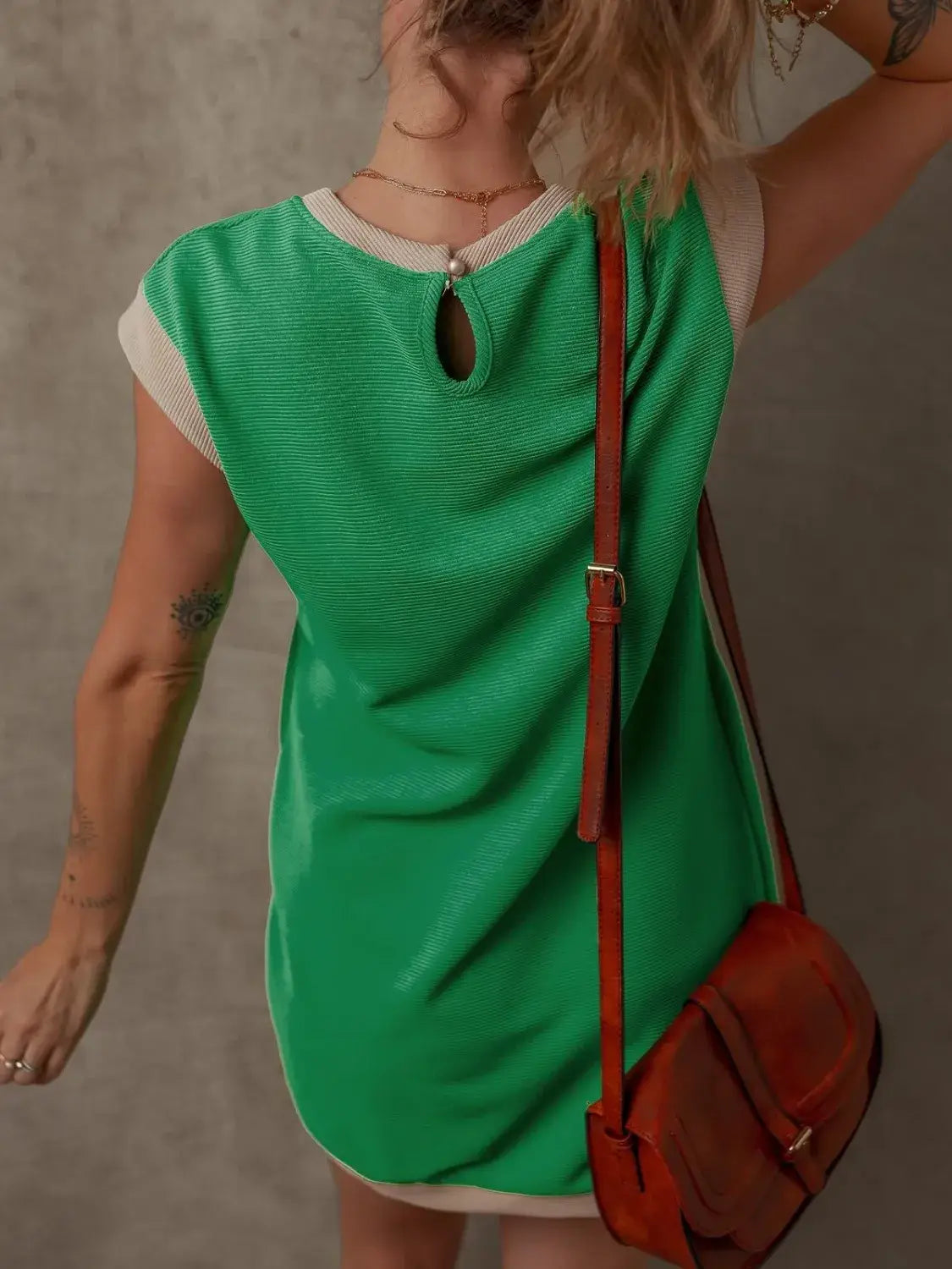 Round Neck Cap Sleeve Mini Dress - Trendsi - Flyclothing LLC