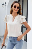 Ruffled Notched Short Sleeve Blouse - Trendsi