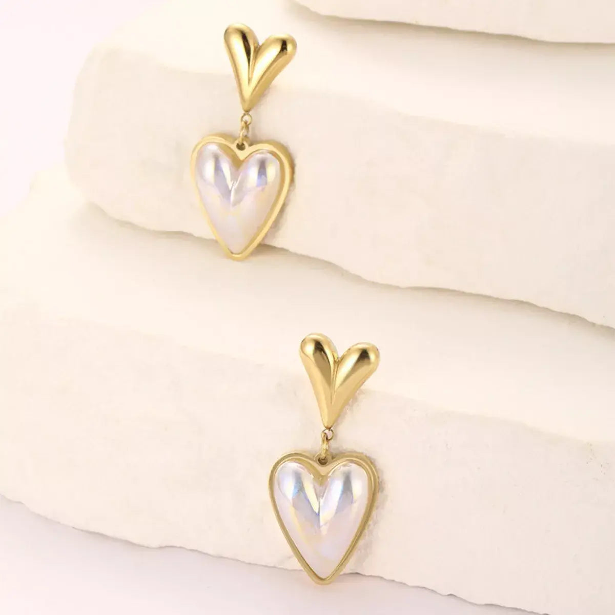 Heart-Shaped Pearl Drop Earrings - Trendsi - Flyclothing LLC