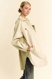 Davi & Dani Faux Leather Button Up Jacket with Chest Pockets - Trendsi